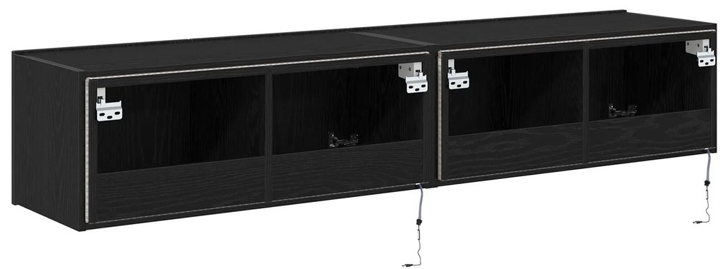 Armários de TV vidaXL com luzes LED 2 pcs Preto Carvalho 80x35x31 cm