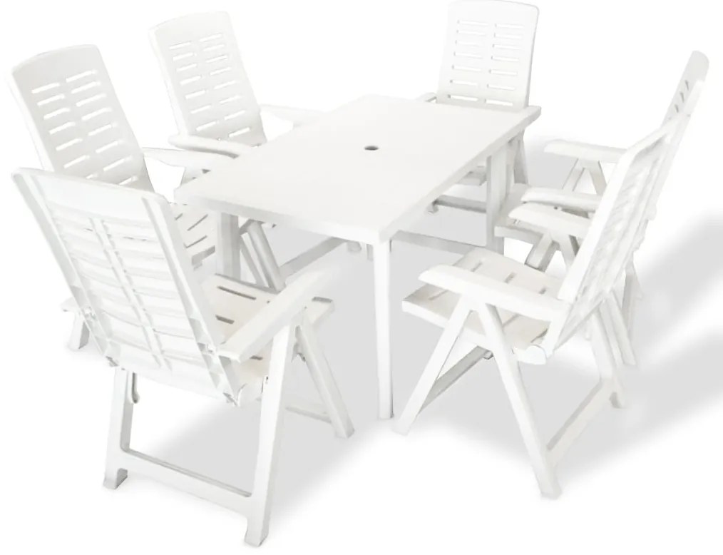 vidaXL Conjunto de jantar de exterior 7 pcs plástico branco