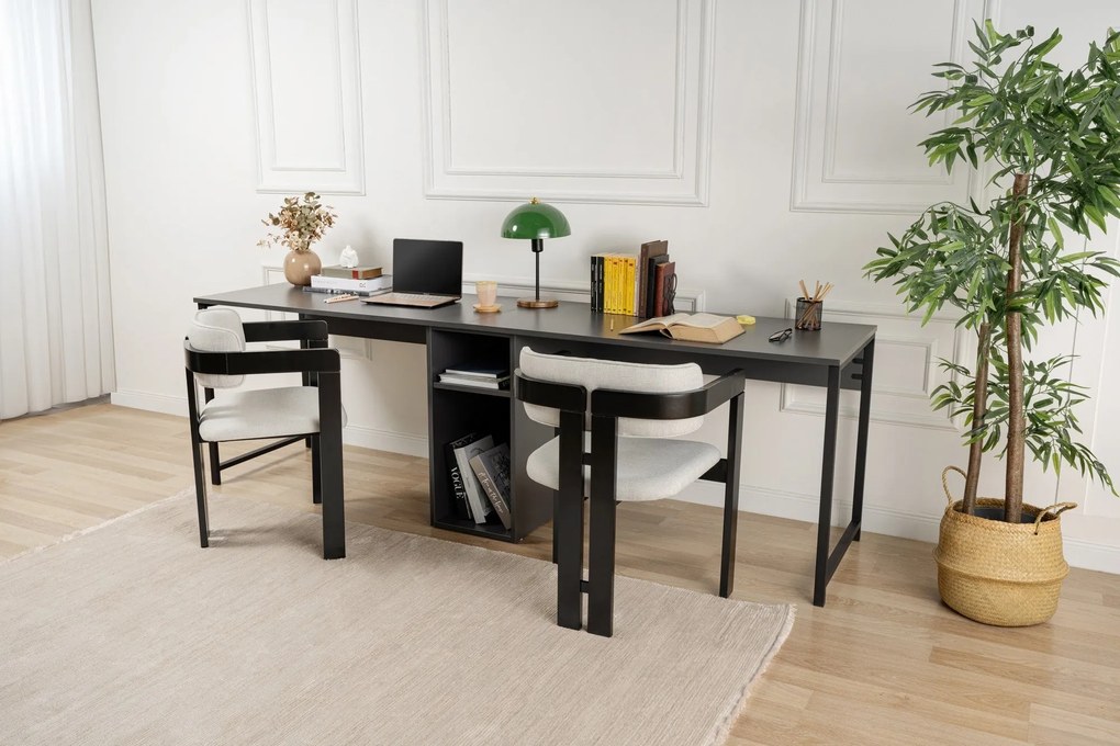 Secretária de Estudo Twin – Preto Antracite – 240x74x60 cm