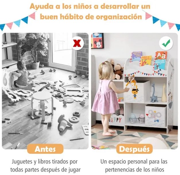 Armário Infantil "Luno" – Organizador com 3 Níveis, 5 Compartimentos e