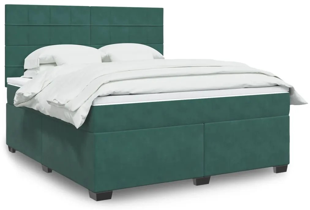vidaXL Cama com molas/colchão 180x200 cm veludo verde-escuro