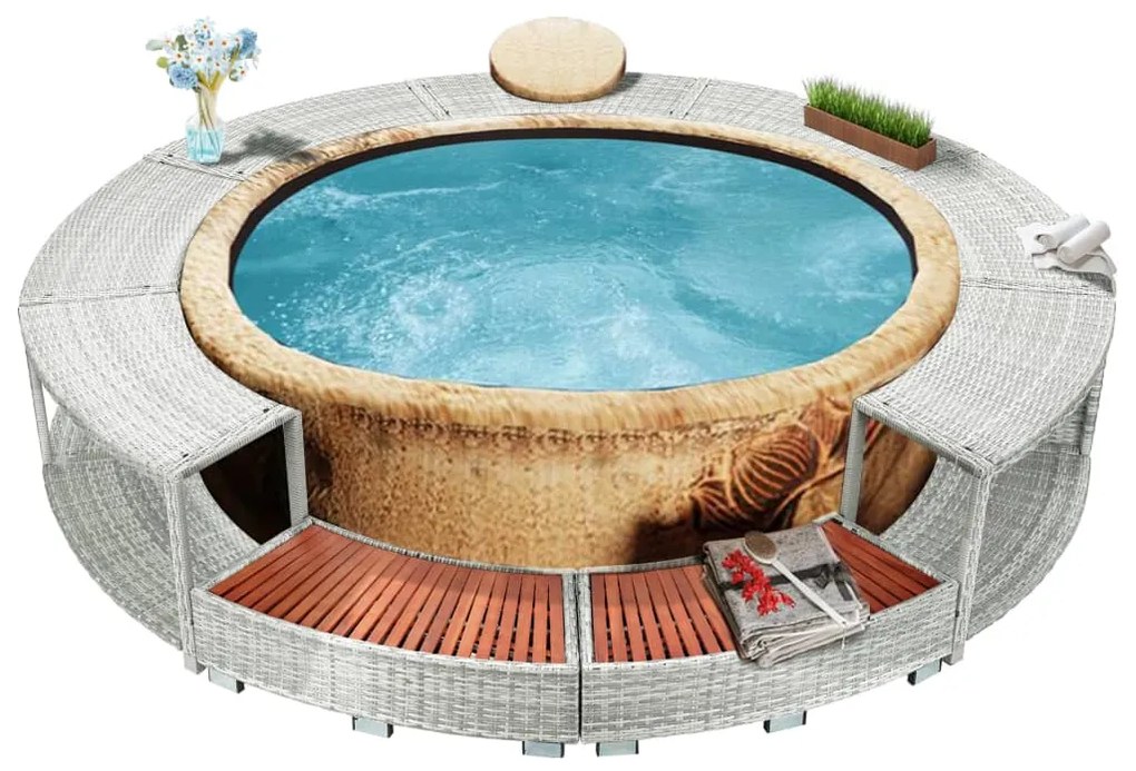 vidaXL Contorno de spa vime PE cinzento-claro