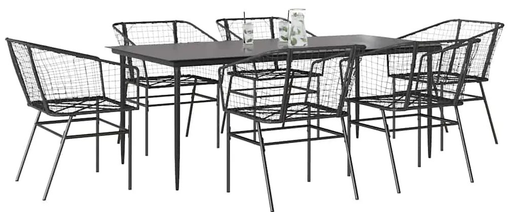 Conjunto de jantar jardim 7 peças vidro vime PE preto