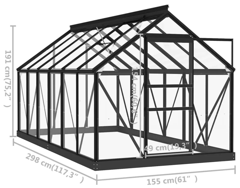 Estufa 155x298x191 cm alumínio e vidro antracite