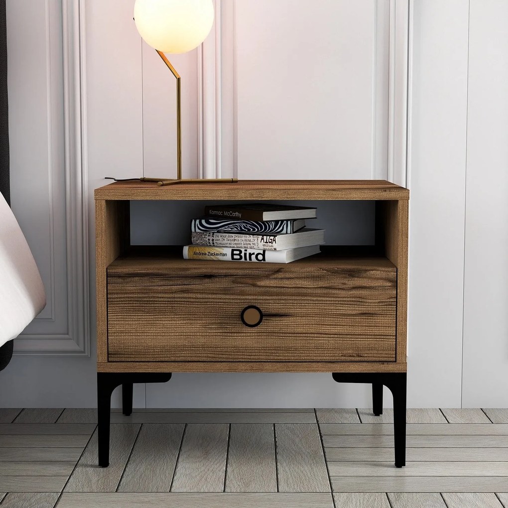 Mesa de Cabeceira Lizbon500 – Nogueira – 56x50,8x40 cm