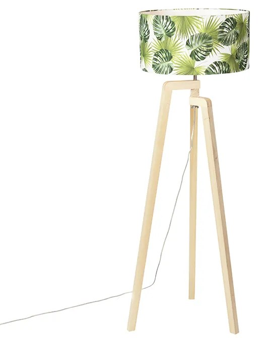 Lâmpada de assoalho de tripé de madeira com sombra de folha - Puros Moderno