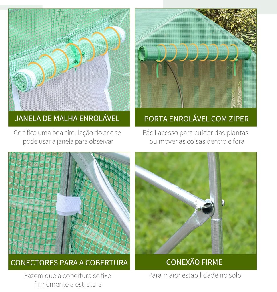 Estufa Tipo Túnel 400x200x200cm Estufa de Jardim com 6 Janelas Transpi