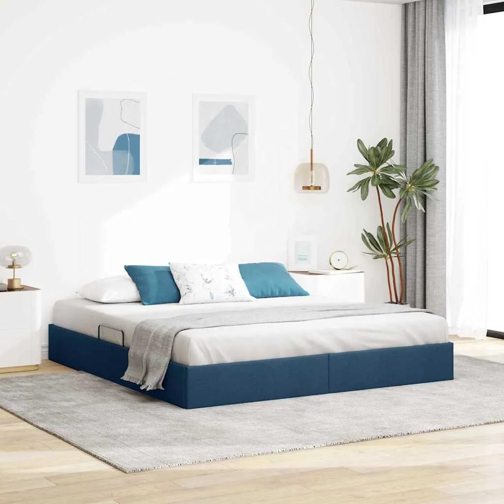 vidaXL Cama com Armazenamento com colchão Azul 160 x 200 cm tecido
