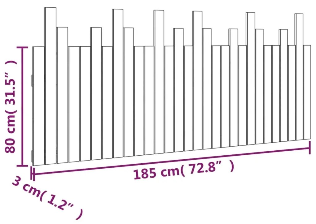 Cabeceira de parede 185x3x80 cm madeira de pinho maciça