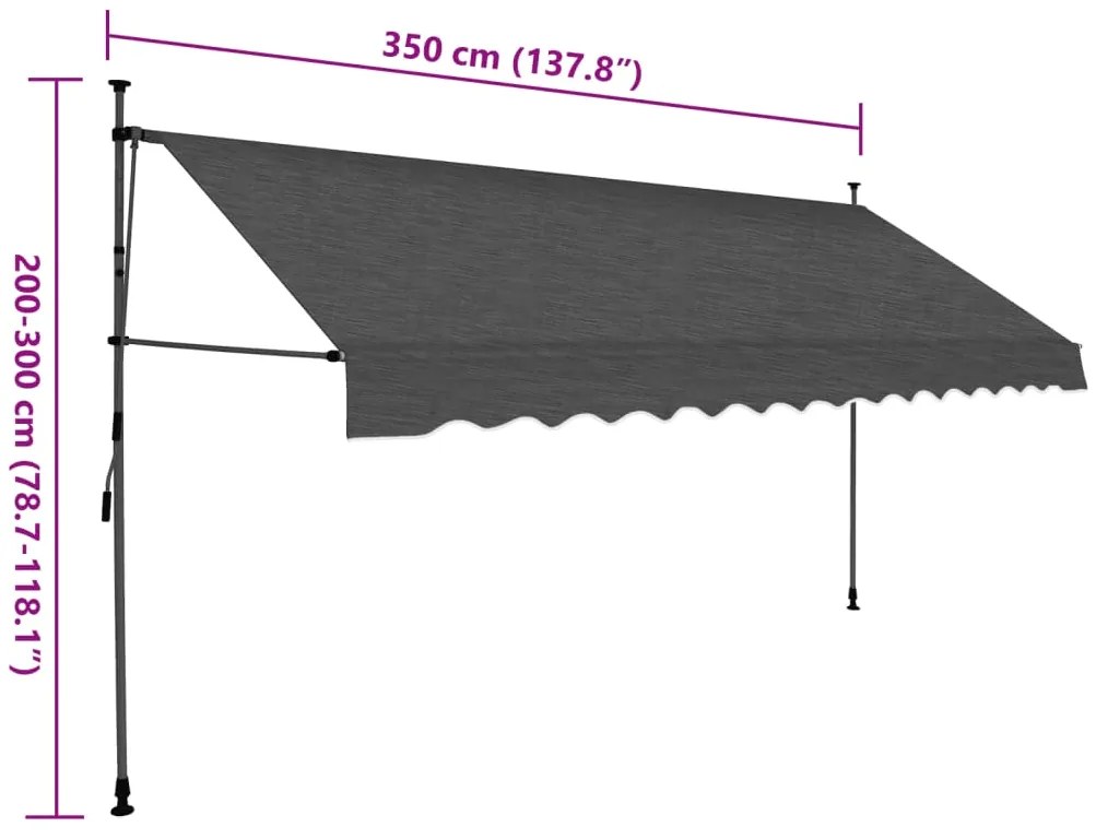 Toldo retrátil manual com LED 350 cm antracite