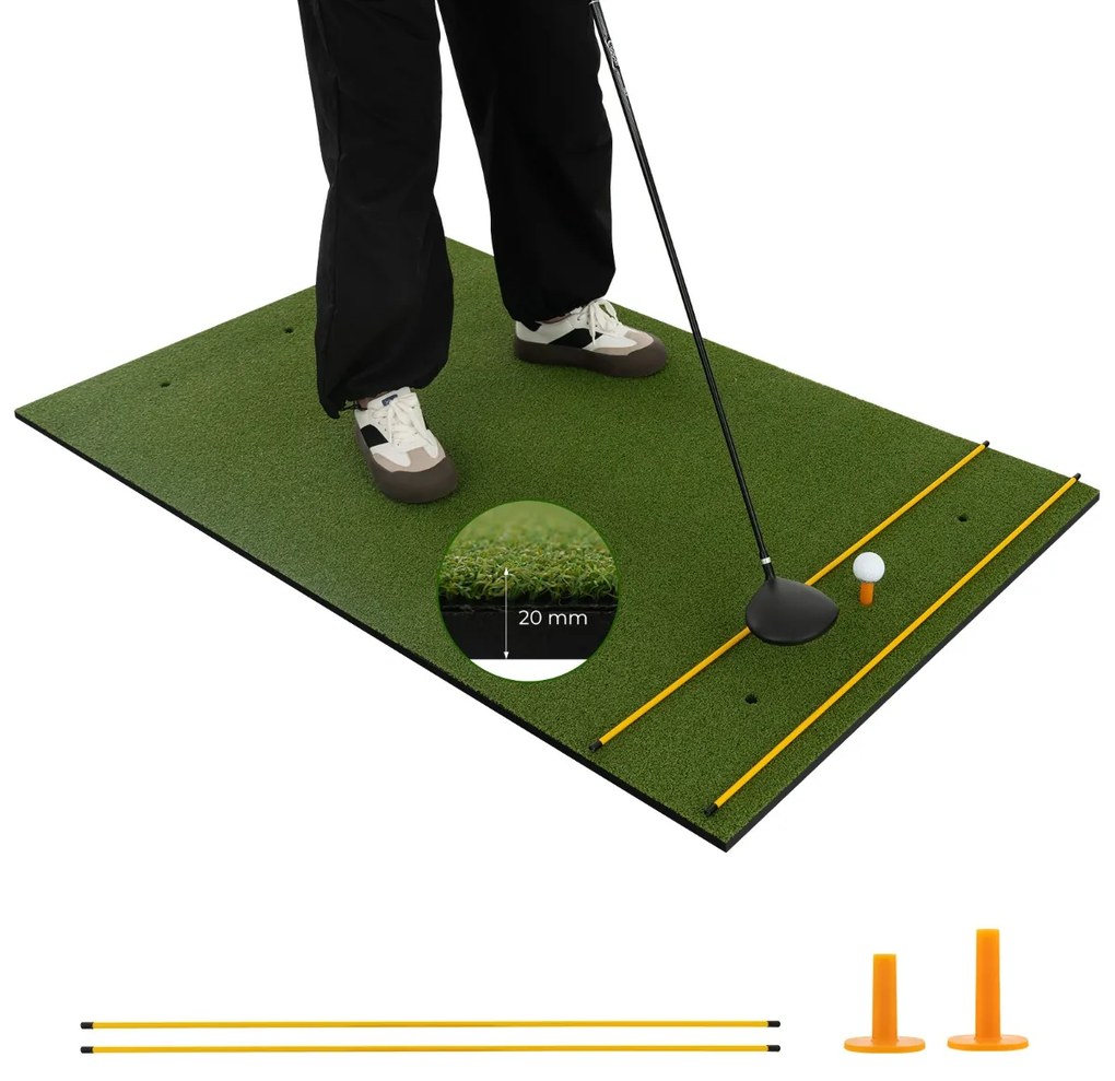 Tapete de golfe de relva sintética 3 em 1, 2 bastões de alinhamento 152 x 117 x 2 cm Verde