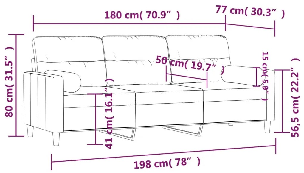 Sofá 3 lugares + almofadas decorativas 180 cm tecido castanho