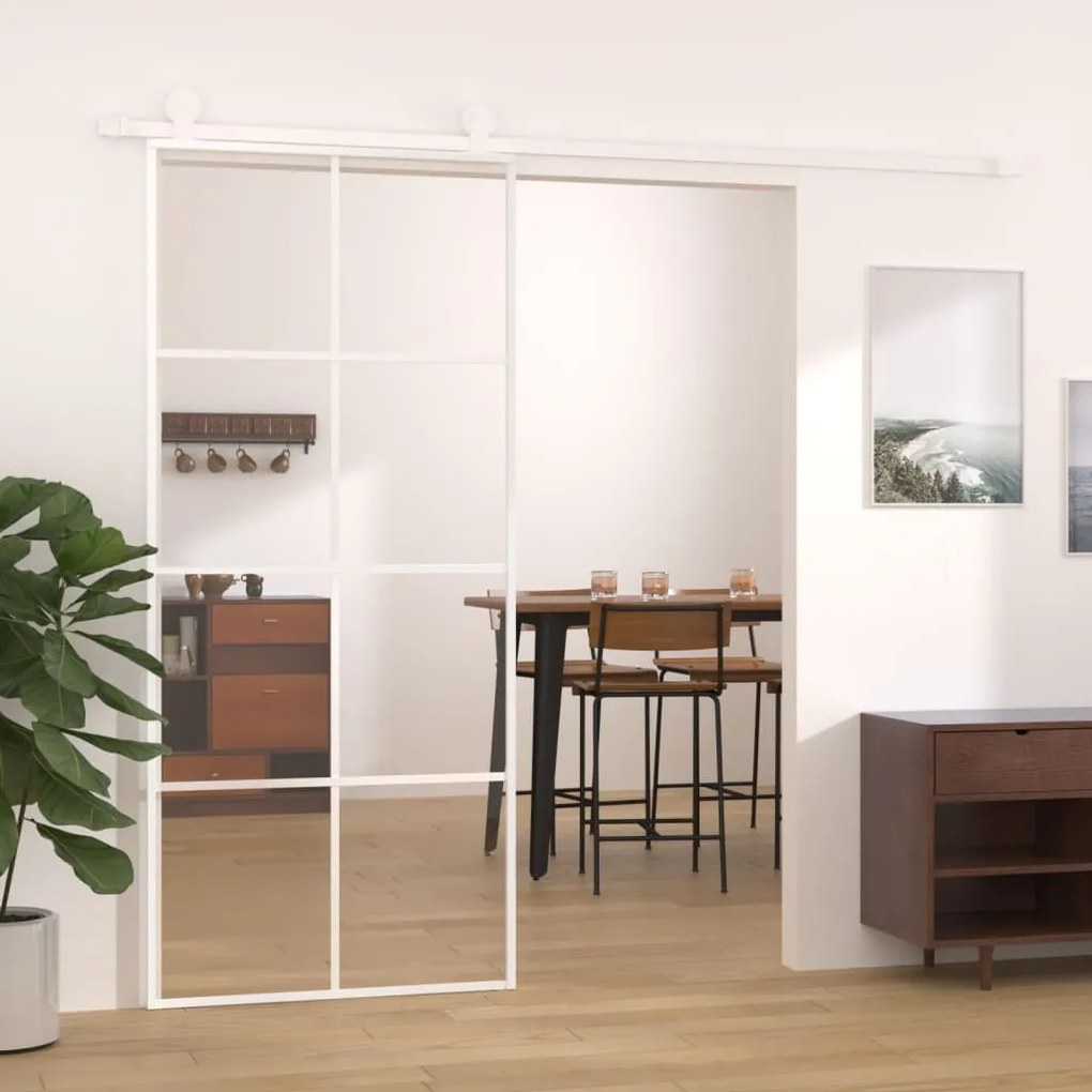 151672 vidaXL Porta deslizante em vidro ESG e alumínio 90x205 cm branco