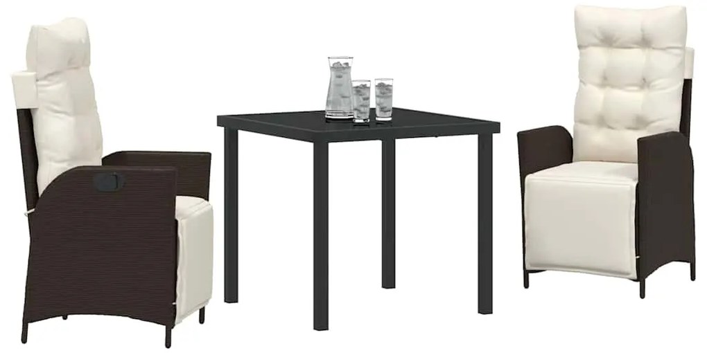 Conjunto de Jantar de Jardim de 3 Peças em Rattan Sintético Castanho