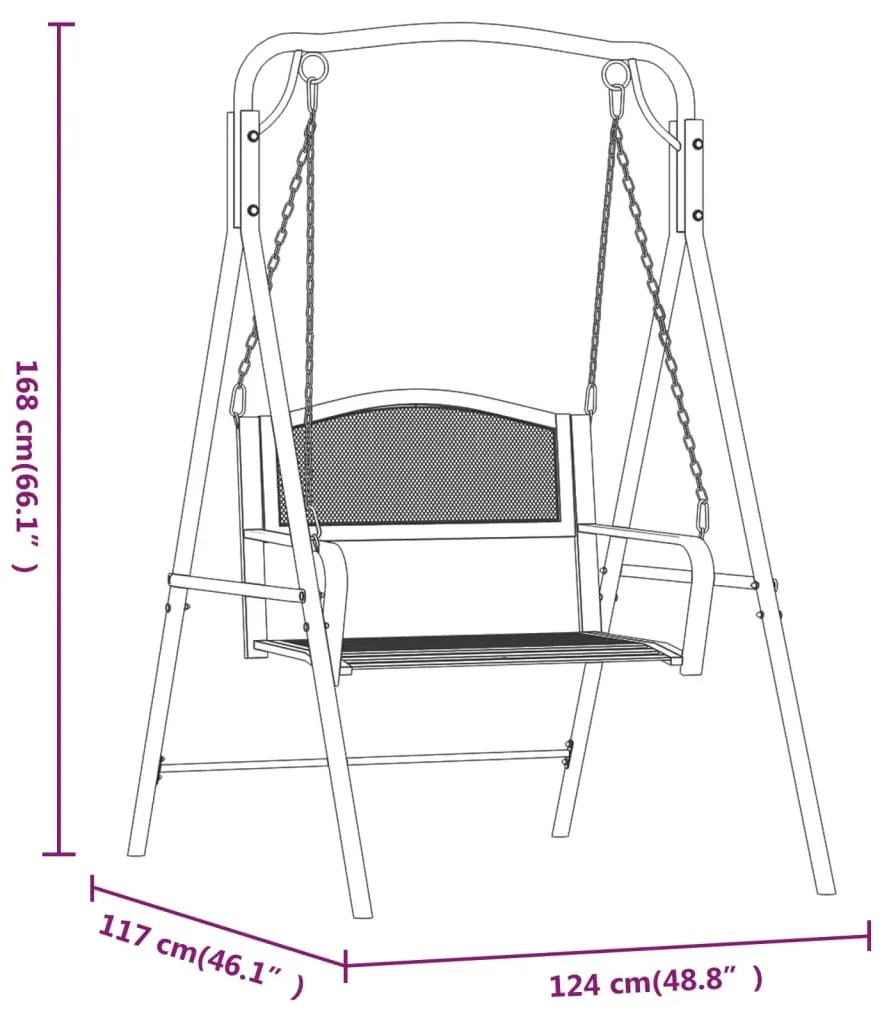 Banco de baloiçar para jardim 124 cm em aço preto