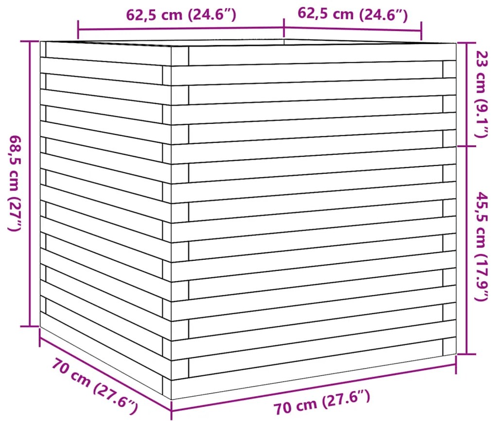 Vaso/floreira de jardim 70x70x68,5 cm madeira de pinho maciça