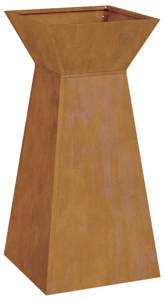 Vaso de Pilar pra Jardim com Tigela 35x35x73 cm em Aço Corten.