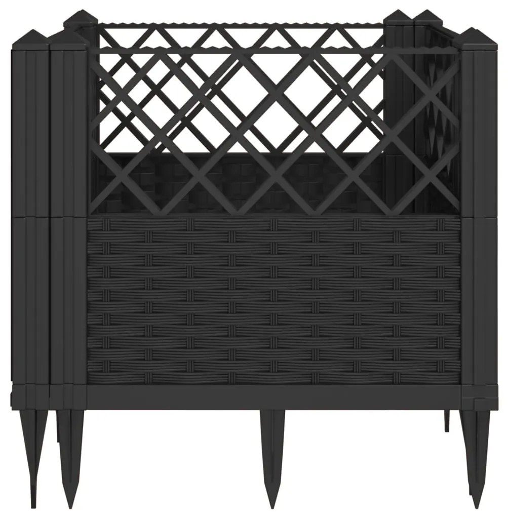 Vaso/floreira de jardim c/ estacas 43,5x43,5x43,5cm PP preto
