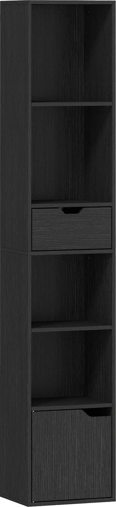 HOMCOM Estante de 6 compartimentos com gaveta e compartimento ajustável, armário de armazenamento independente, 30 x 24 x 158 cm, Preto | Aosom Portugal