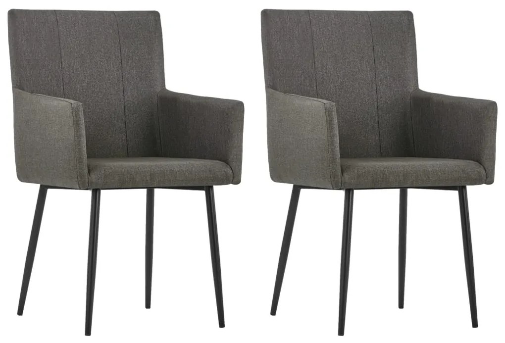 vidaXL Cadeiras jantar c/ apoio braços 2 pcs tecido cinza-acastanhado