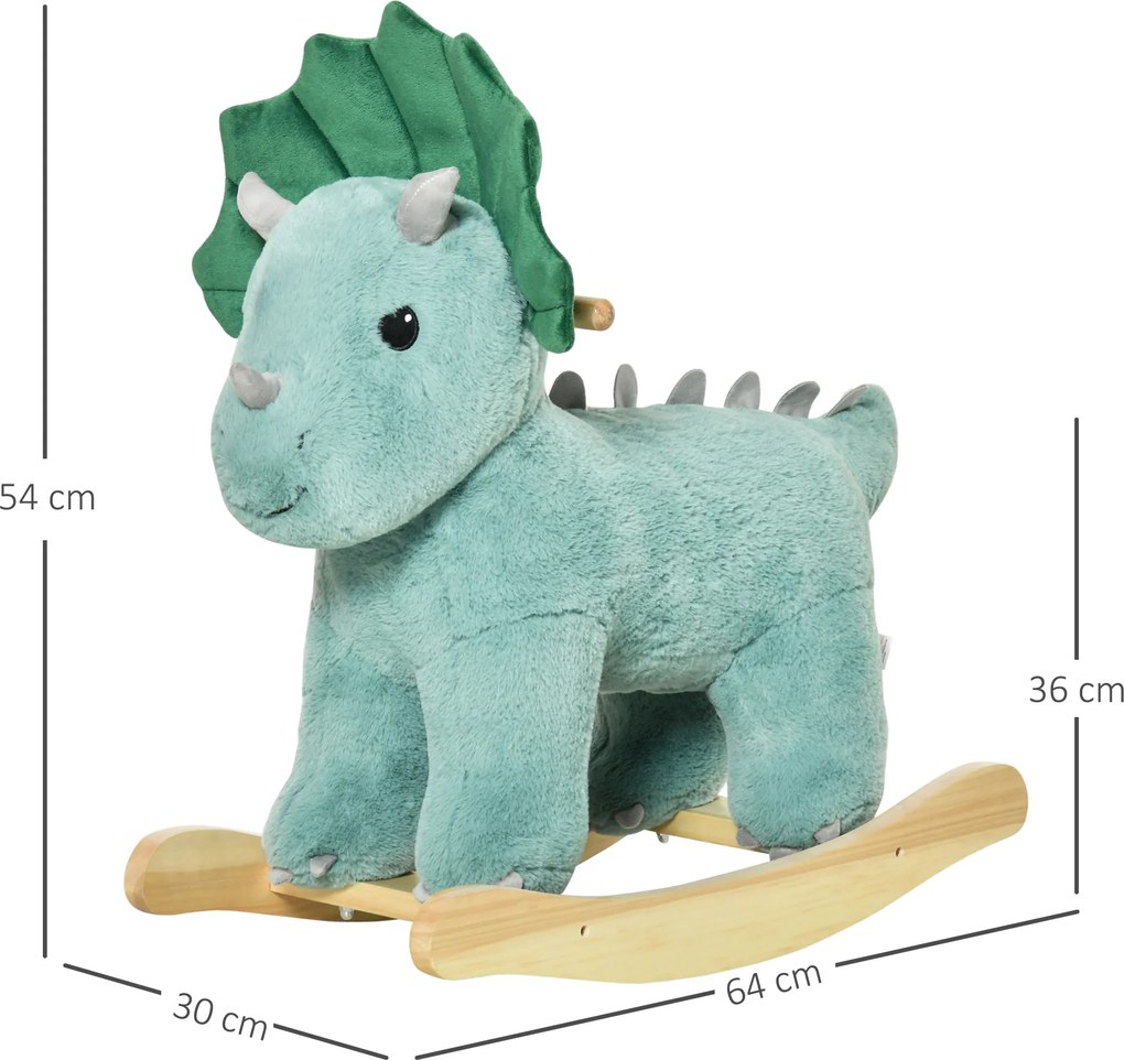 Brinquedo de Baloiço de Dinossauro, 64 x 30 x 54 cm, Efeito Sonoro de Rugido, Verde Escuro