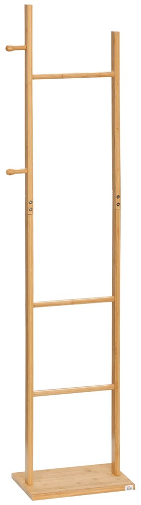 HOMCOM Cabide de Pé de Bambu Cabide de Pé para Roupas com 2 Ganchos e 3 Barras Suspensas para Entrada Corredor Dormitório Estilo Moderno 36x24x168cm Madeira