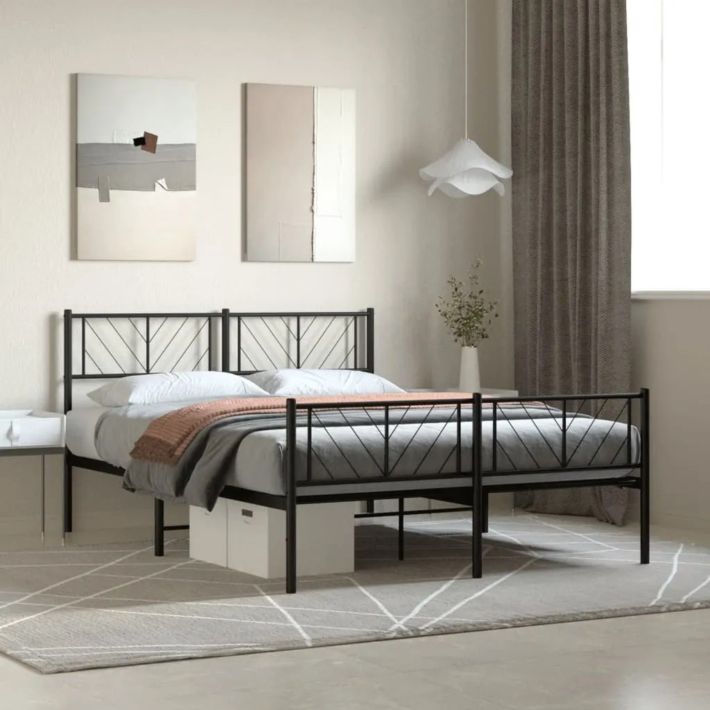 Estrutura de cama com cabeceira e pés 160x200 cm metal preto