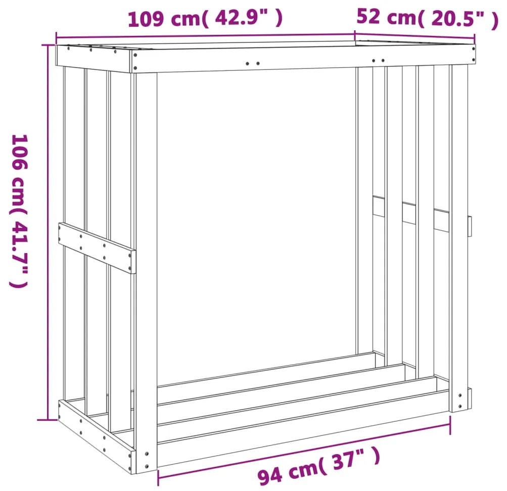 Suporte lenha exterior 109x52x106 cm pinho maciço castanho cera