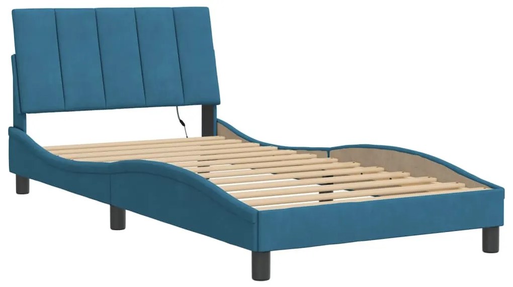 Estrutura de cama c/ luzes LED 100x200 cm veludo azul