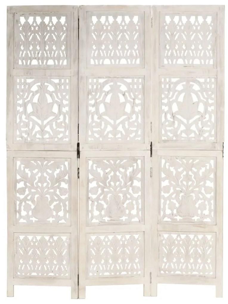 Biombo esculp. mão 3 painéis 120x165 cm mangueira maciça branco