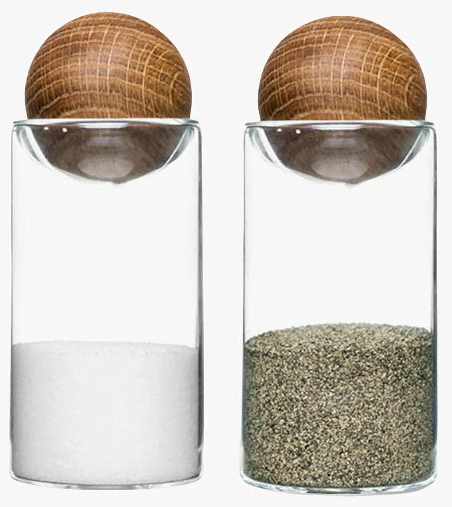 Saleiros e pimenteiros artesanal com tampas de madeira Nature, conjunto de 2