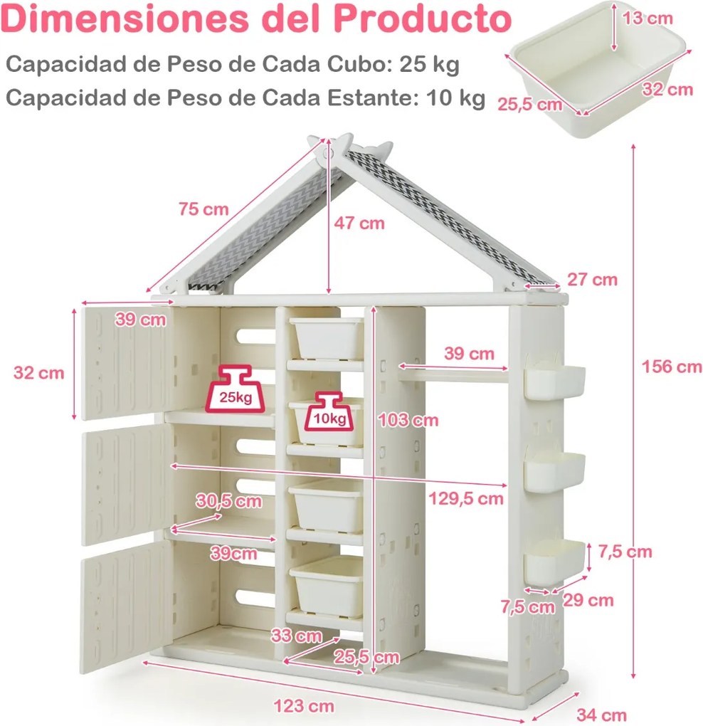 Guarda roupa para crianças, infantil 130 x 34 x 156 cm com caixa, prateleiras e cesto lateral Branco