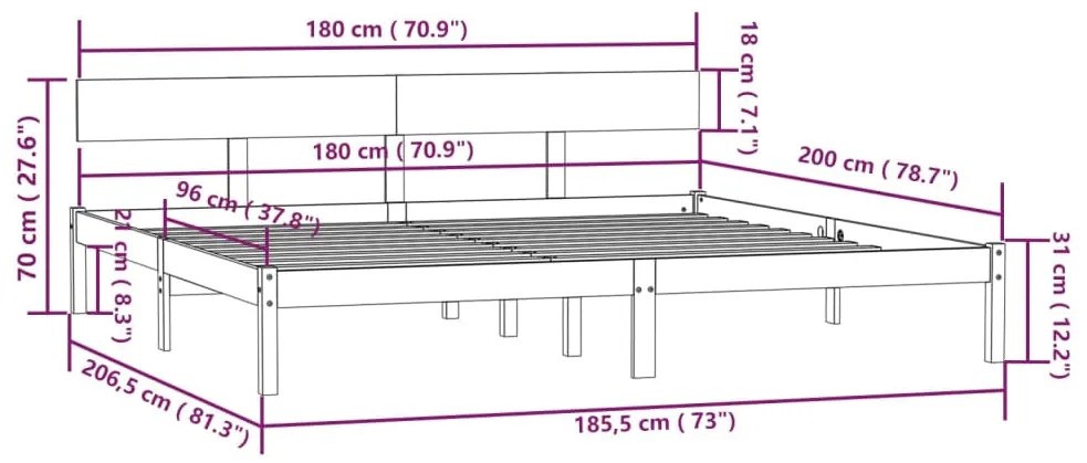Estrutura de cama super king 180x200 cm pinho maciço