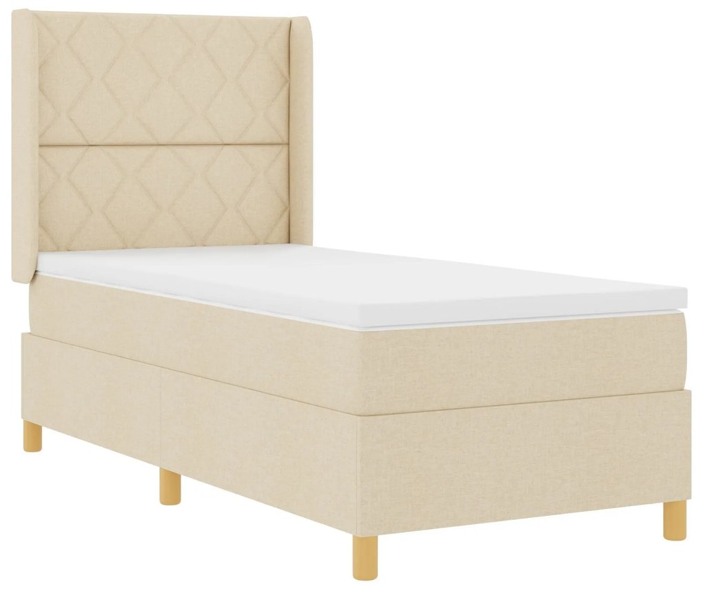 Cama Box Spring vidaXL com Colchão e LED Creme 90x200 cm Tecido