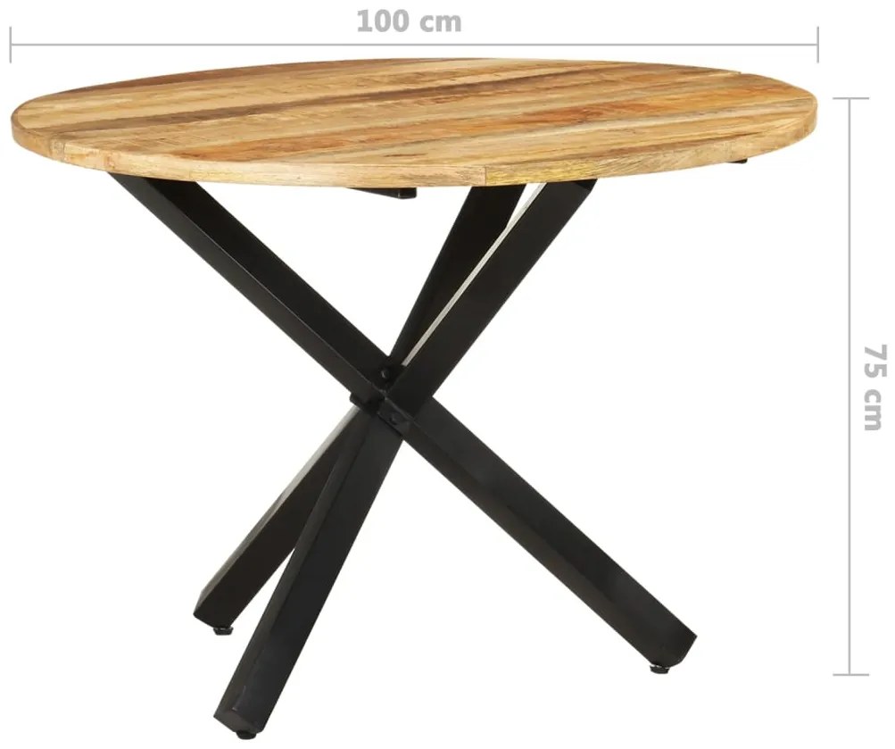 Mesa de jantar redonda 100x100x75cm madeira de mangueira áspera