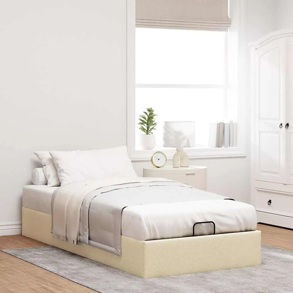 Estrutura de cama otomana sem colchão 90x200 cm tecido creme
