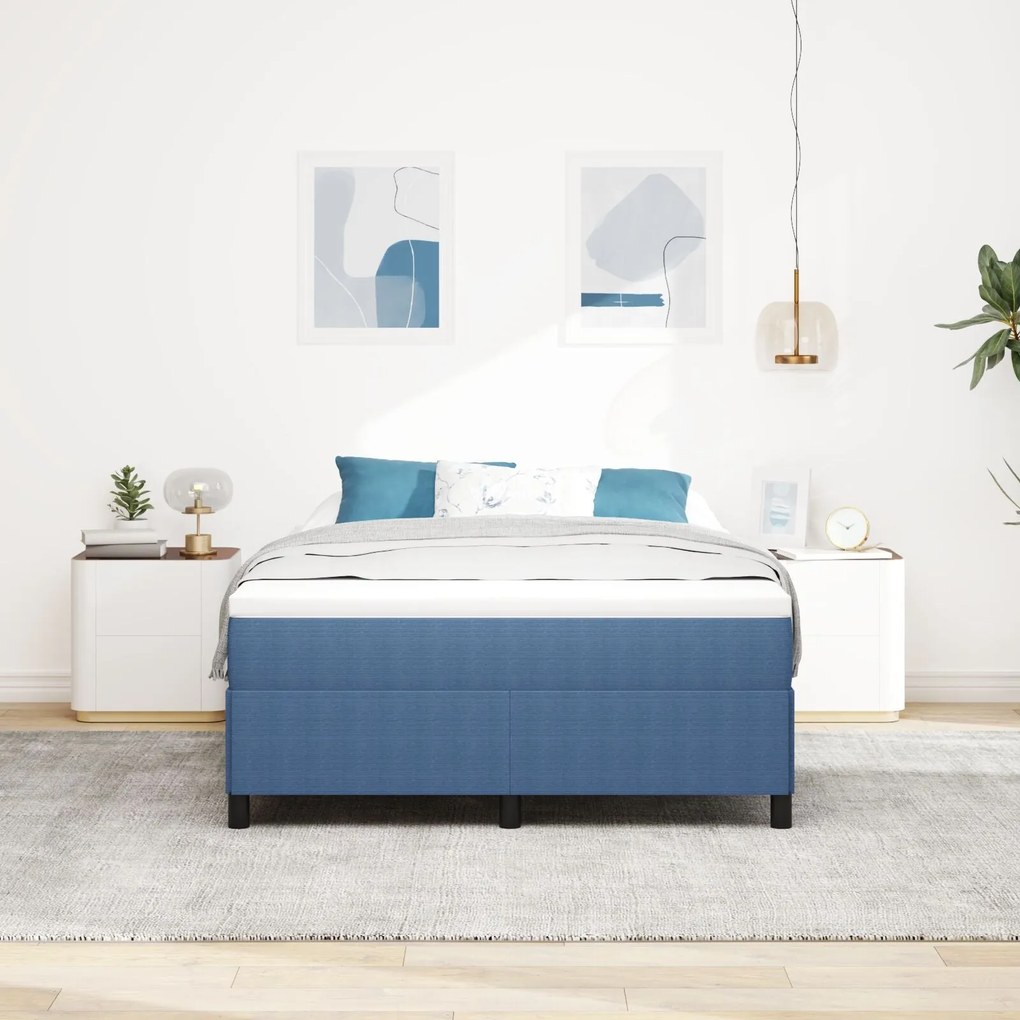 Estrutura de Cama vidaXL Azul 140x200 cm em Tecido Canelado