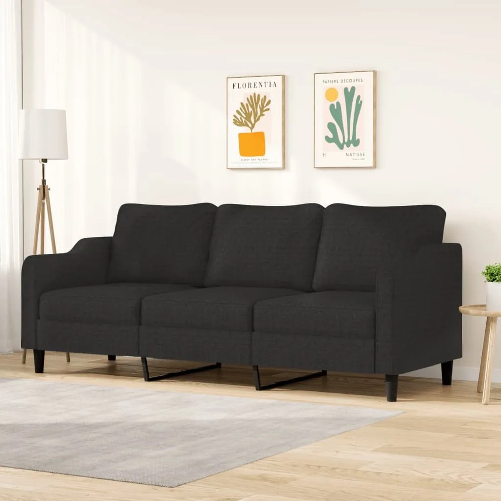 vidaXL Sofá de 3 lugares tecido 210 cm preto