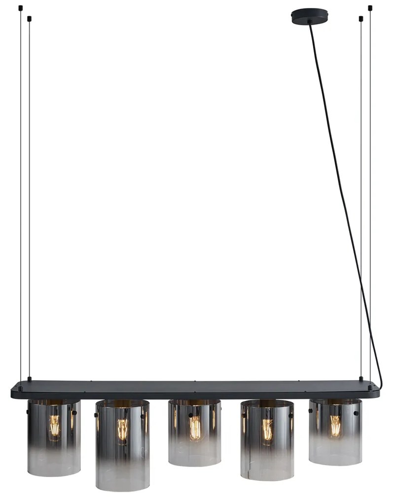 Candeeiro suspenso moderno preto com vidro fumado 5-luzes - Hybrid