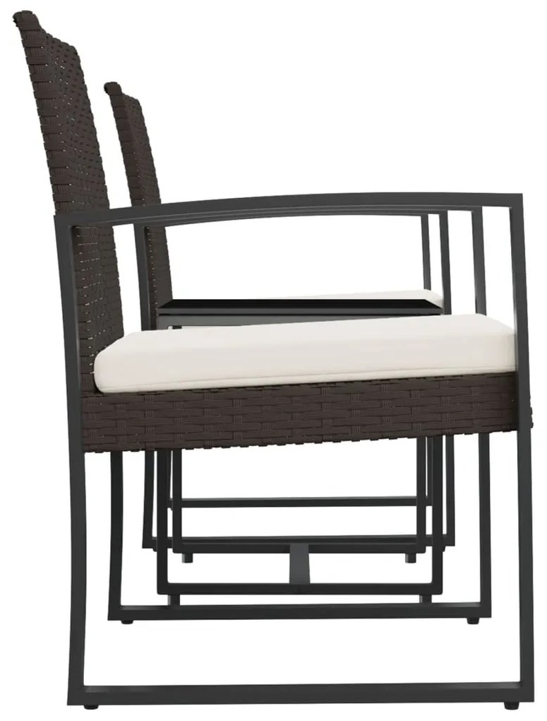 3 pcs conjunto jantar p/ jardim c/ almofadões vime PP castanho