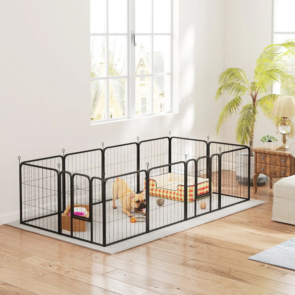 Parque para cães, recinto para cães com 12 painéis, modular e dobrável, em aço, com 2 portas, para cachorros, para interior e exterior, 60 cm de altur