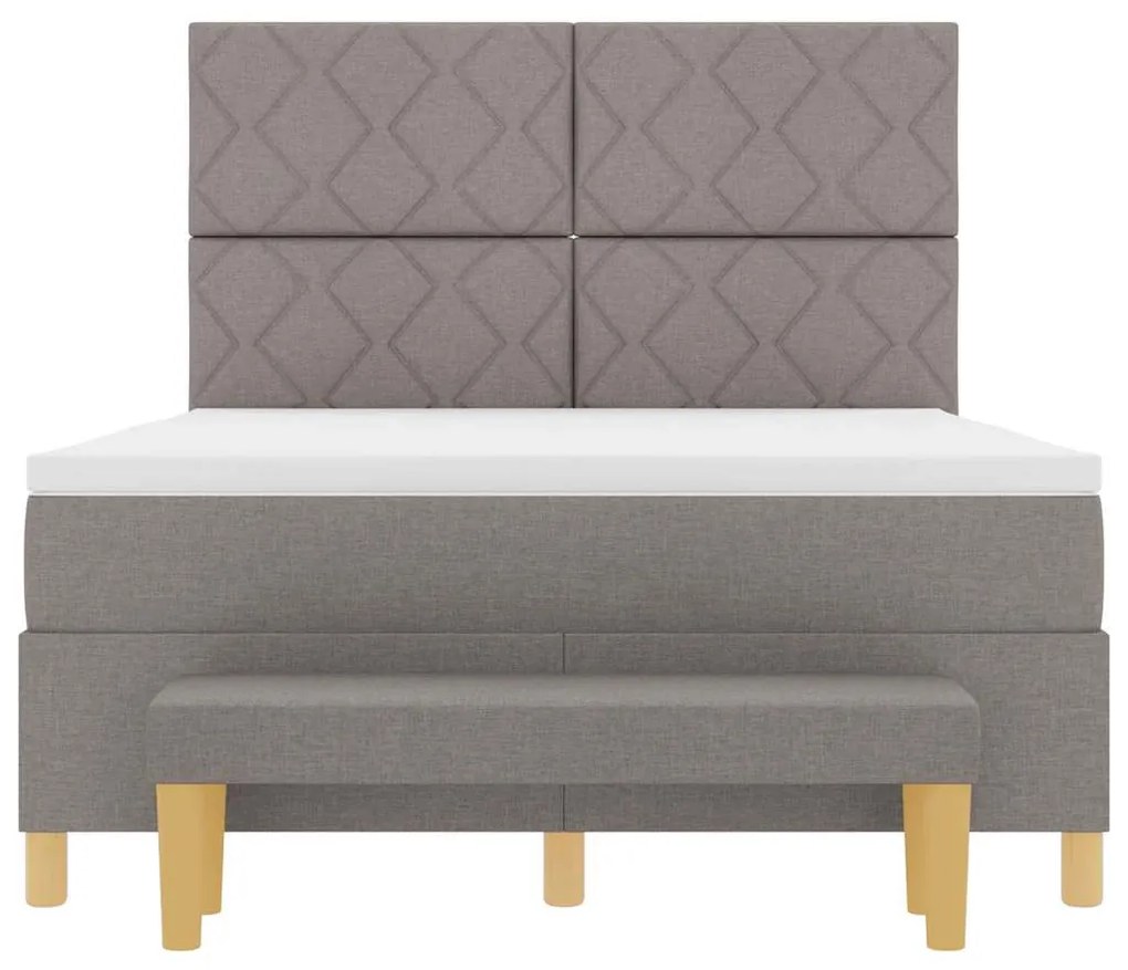Cama Box Spring com Colchão &amp; Banco Taupe 140x190 cm Tecido