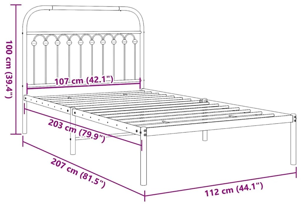 Estrutura de cama com cabeceira 107x203 cm metal preto