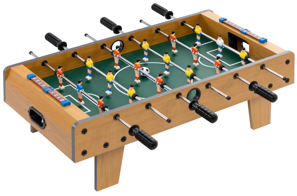 HOMCOM Matraquilho de Mesa para Crianças acima de 6 Anos Jogo de Mesa de Futbol de Madeira com 2 Bolas 6 Varas 2 Marcadores de Pontos 18 Jogadores 69x36,5x22cm Madeira