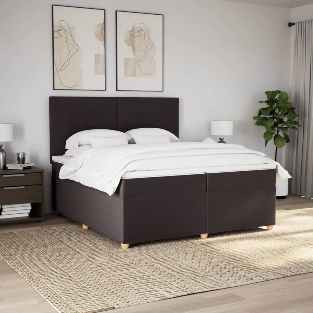 Cama com molas/colchão 200x200 cm tecido castanho-escuro