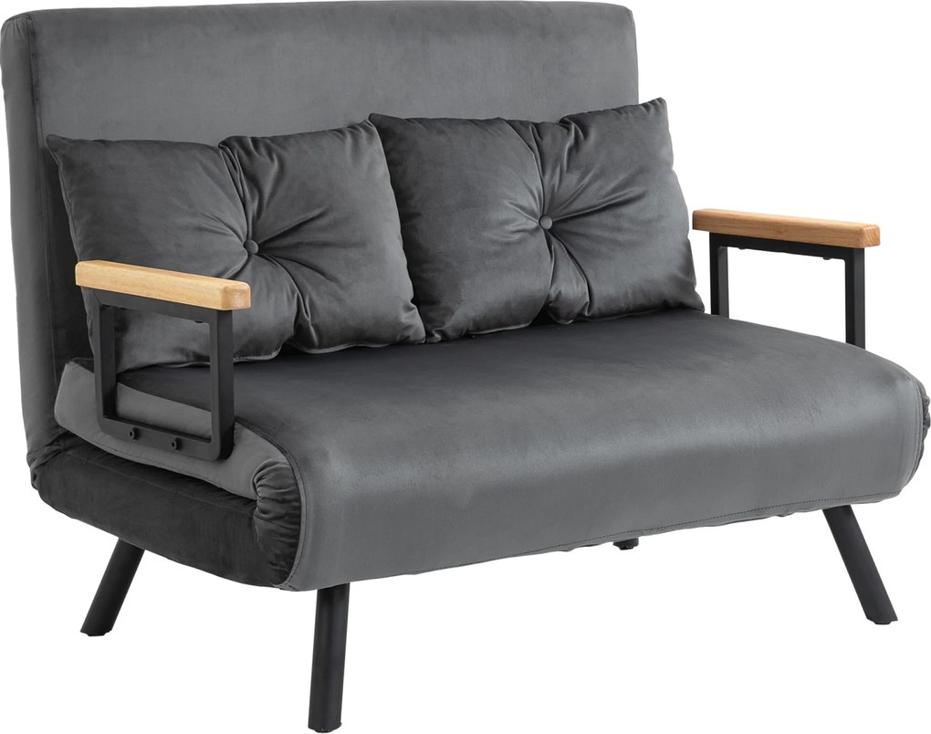 Sofá Cama Sofá Convertível em Cama de 2 Lugares Dobrável com Encosto Ajustável em 5 Níveis e 2 Almofadas 102x73x81 cm Cinza