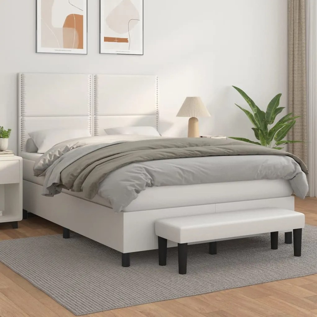 vidaXL Cama com molas/colchão 140x190 cm couro artificial branco