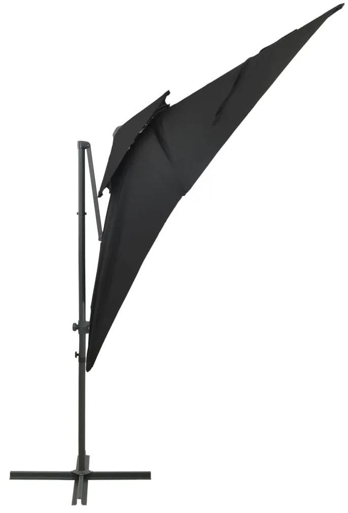 Guarda-sol de jardim cantilever c/ toldo duplo 250x250 cm preto