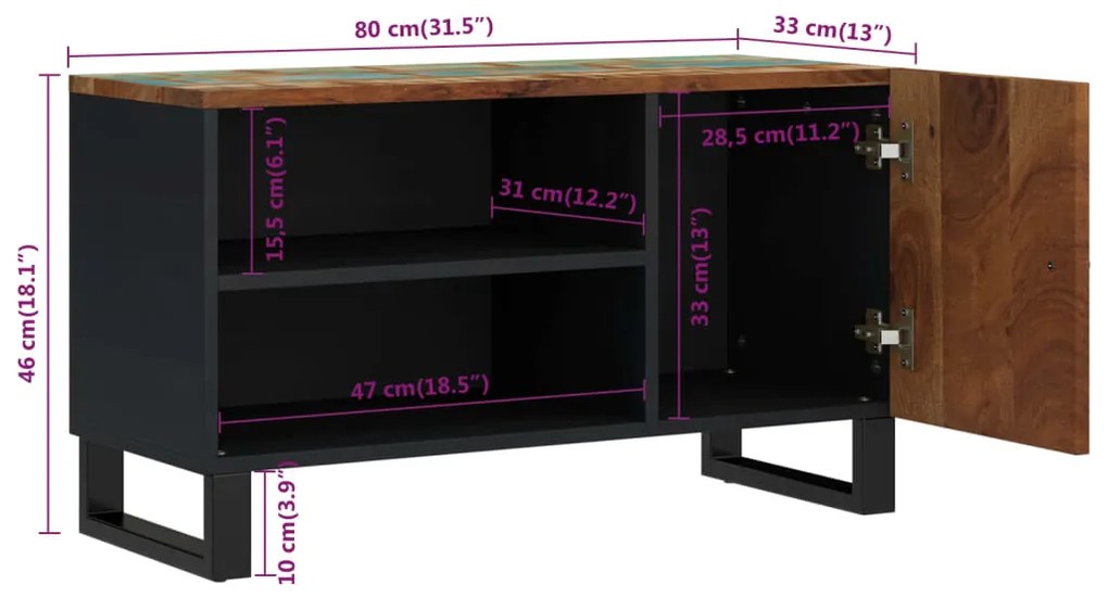 Móvel de TV 80x33x46 cm madeira recuperada/derivados madeira