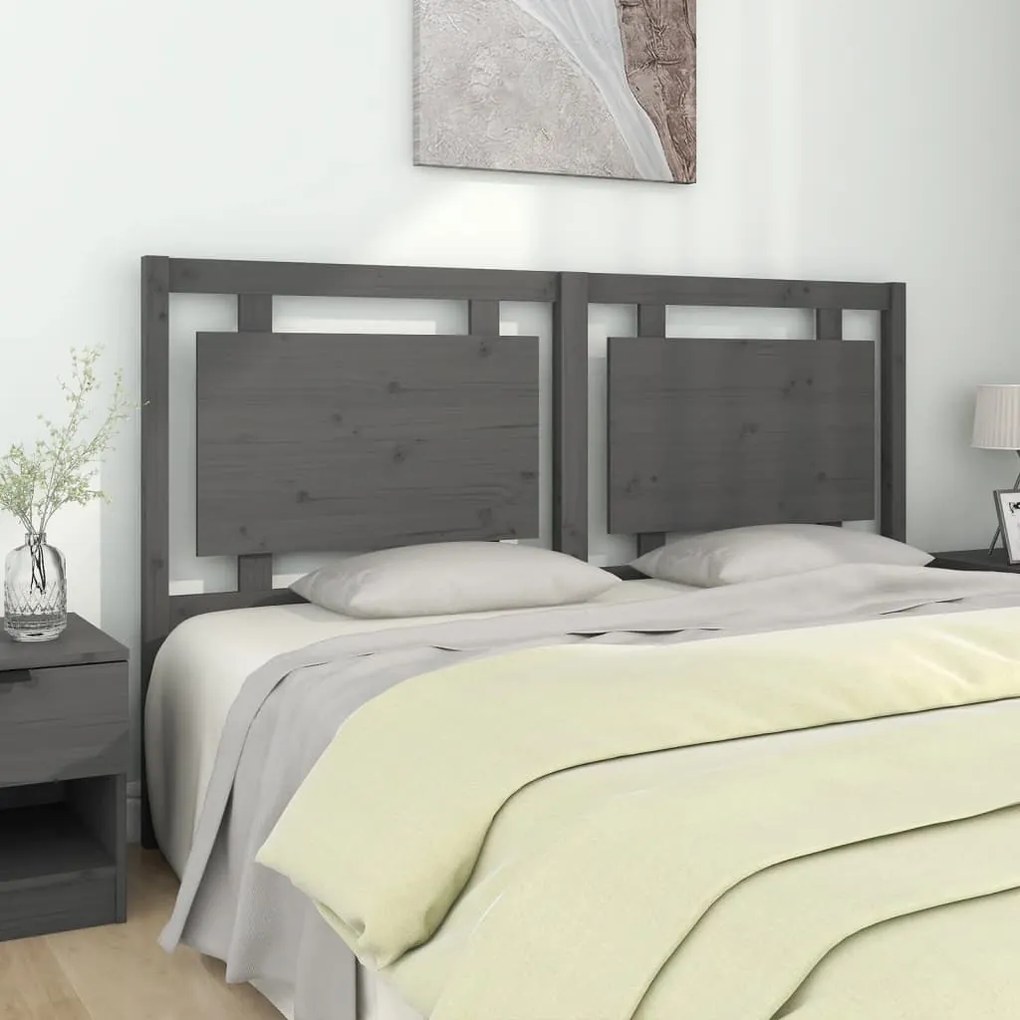 vidaXL Cabeceira de cama 165,5x4x100 cm pinho maciço cinzento